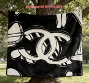 Chanel Black & White Striped CC Logo Flannel Sofa Throw Blanket IMG_7020